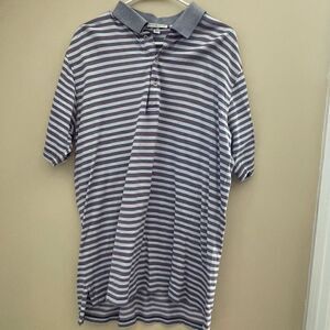PETER MILLAR NAVY WITH RED AND WHITE STRIPE XL POLO DRESS COTTON SHIRT